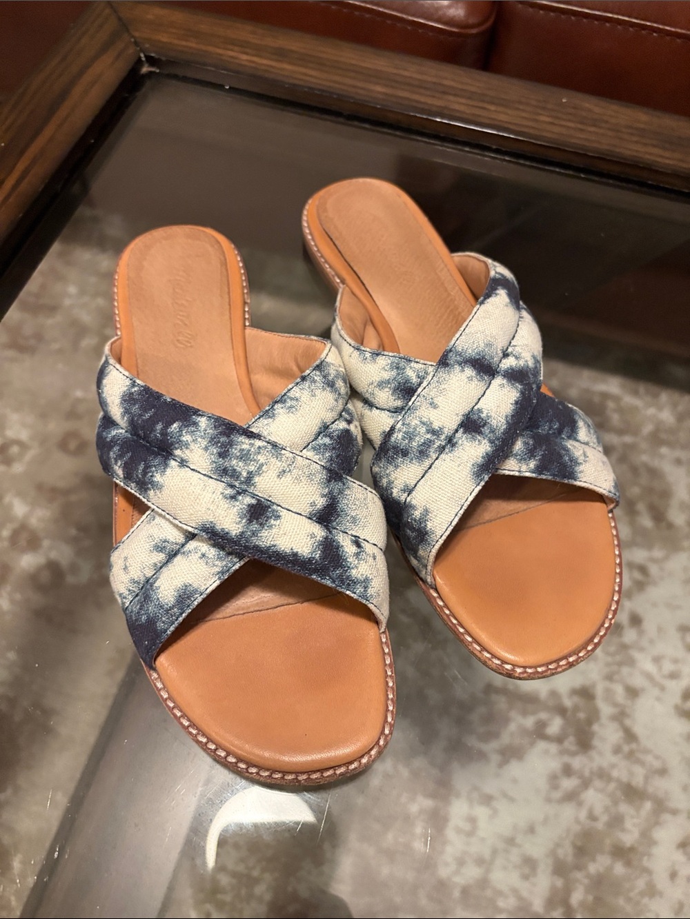 Madewell Tie-Dye Crisscross Slide Sandals - Navy/White 9.5